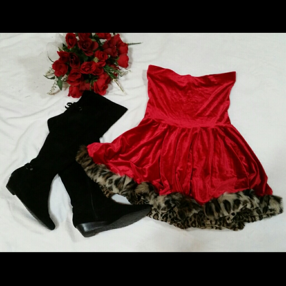 Sexy Mrs Claus Leopard Trim Costume