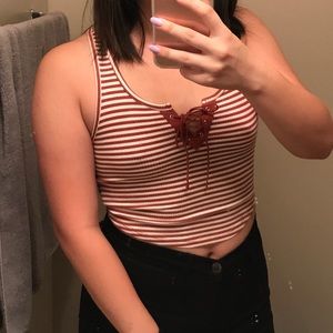 Burnt Orange and White Crop Top