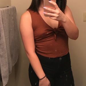 Burnt Orange/Brown Tie Front Top