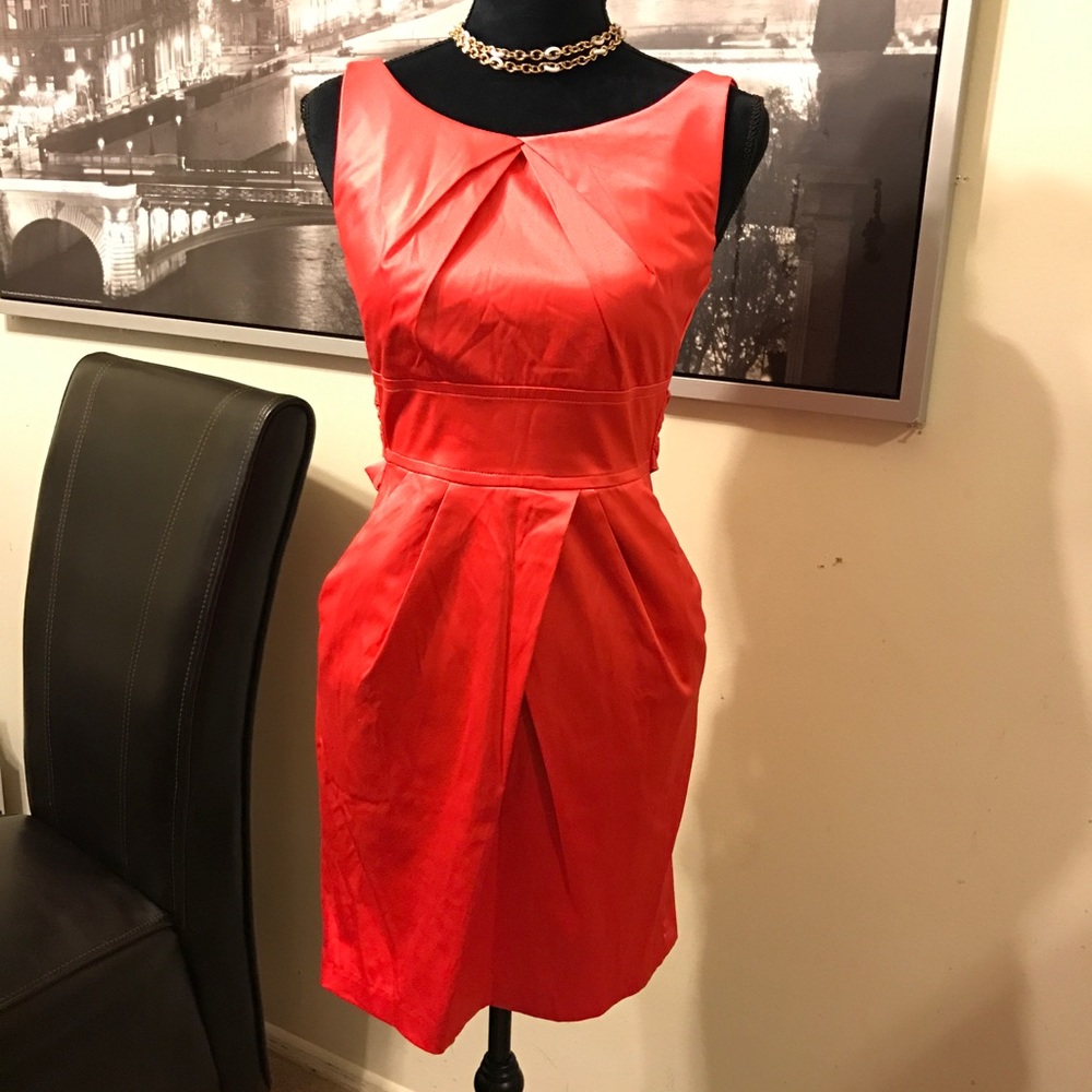 Beautiful coral dress with pockets & back bow tie