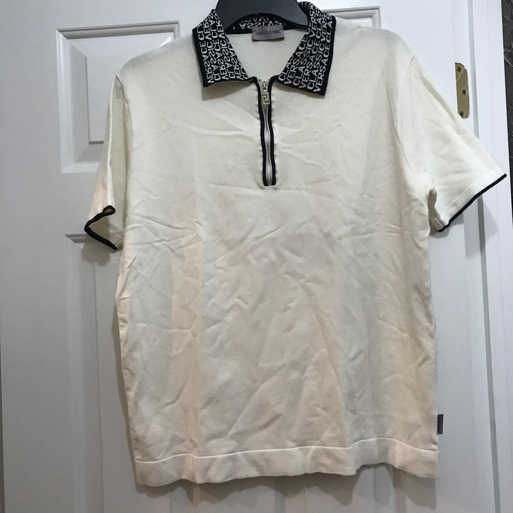 Versace Class Black Collared Zip Up Sweater Shirt