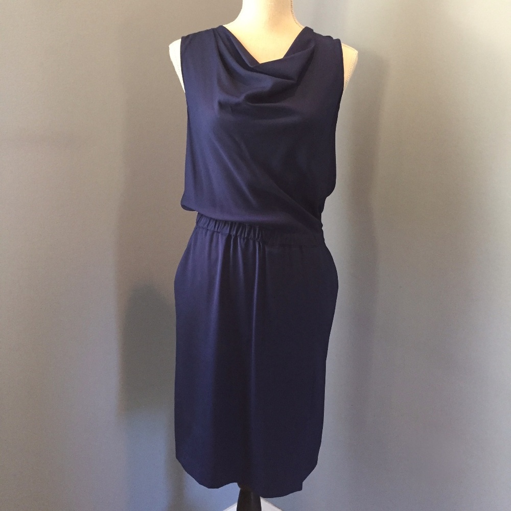 VALETTE Blue Sleeveless Drape Front Dress