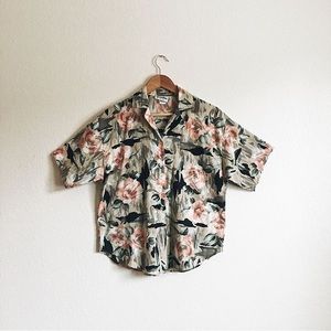 Vintage Floral Caribou Boxy Button Up Short Sleeve