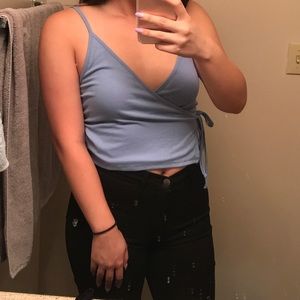 Sky Blue Wrap Front Crop Top