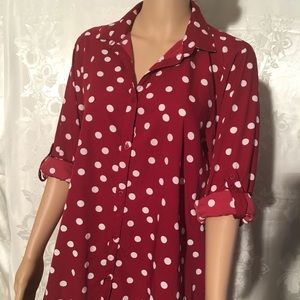 Maroon blouse with white polka dots long sleeves