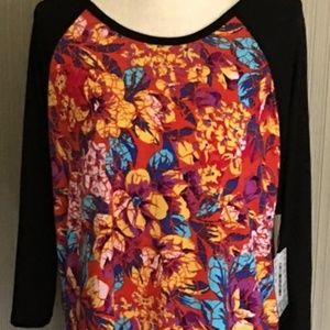 NWT Lularoe Randy Baseball Tee Red Floral 2XL