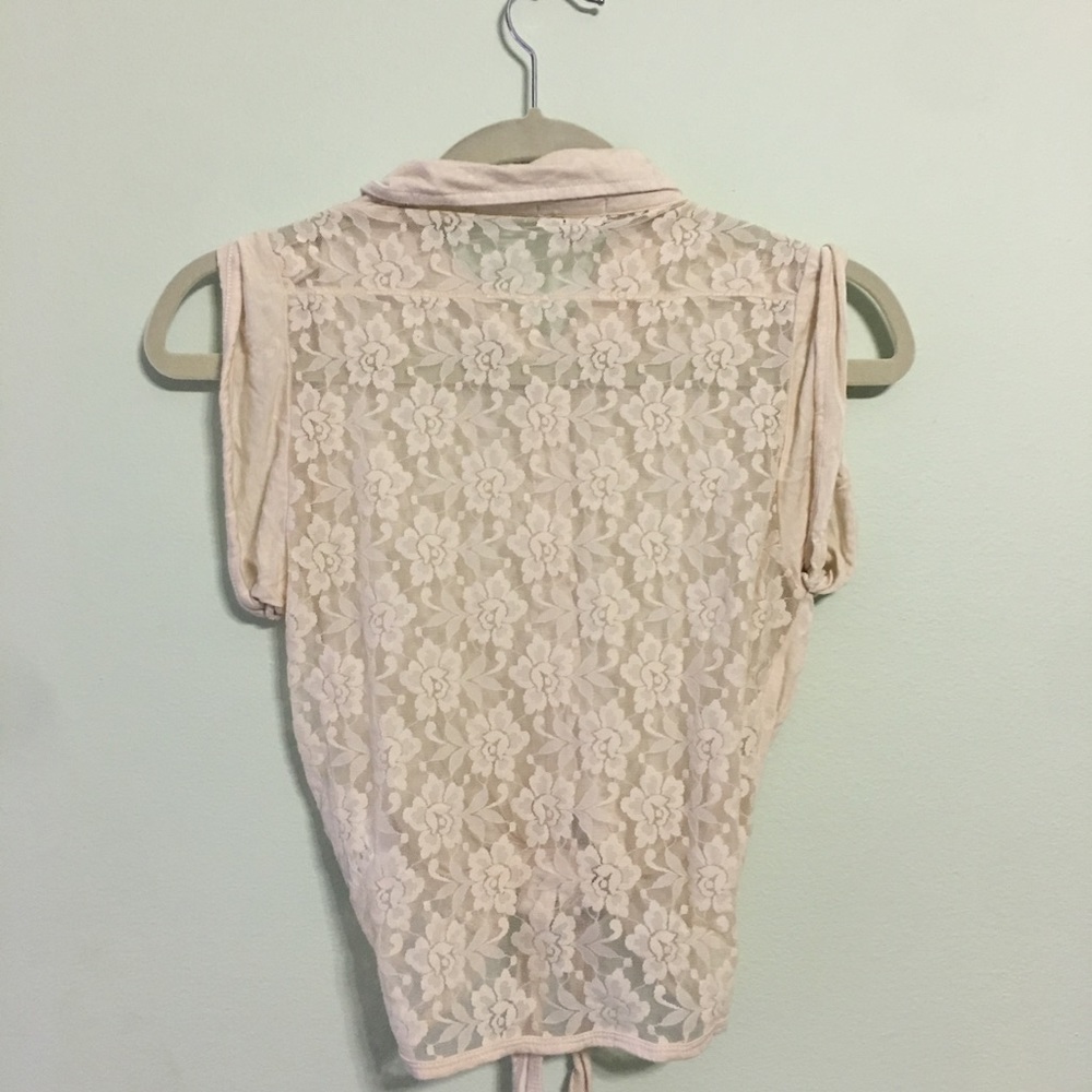 Cream tied Crop Top with Lace Back - Picture 2 of 2