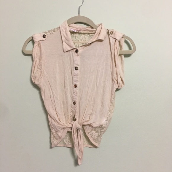 Tops - Cream tied Crop Top with Lace Back