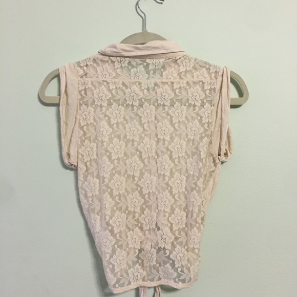 Cream tied Crop Top with Lace Back - Picture 2 of 2