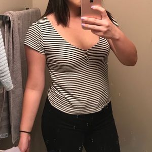 Ribbed Black and White Striped Shirt