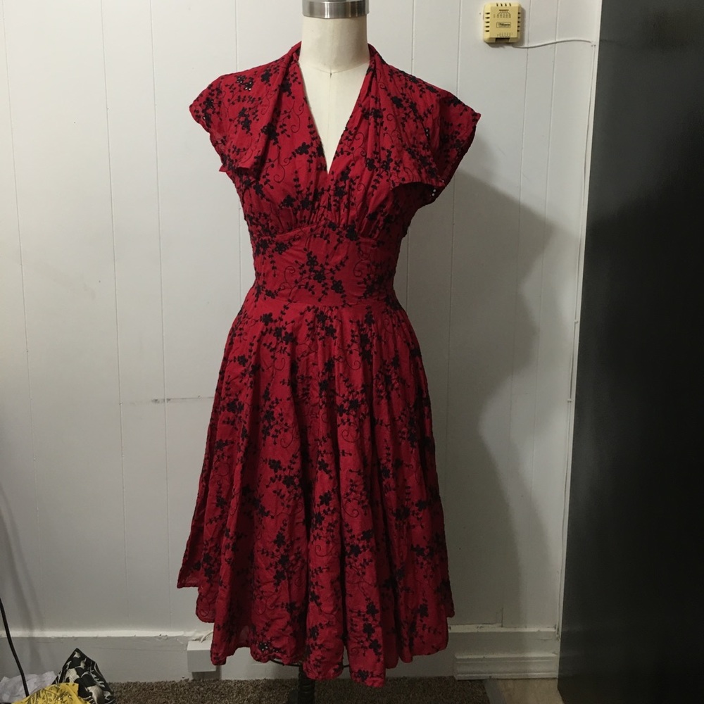 Red & Black cotton eyelet halyard dress and jacket