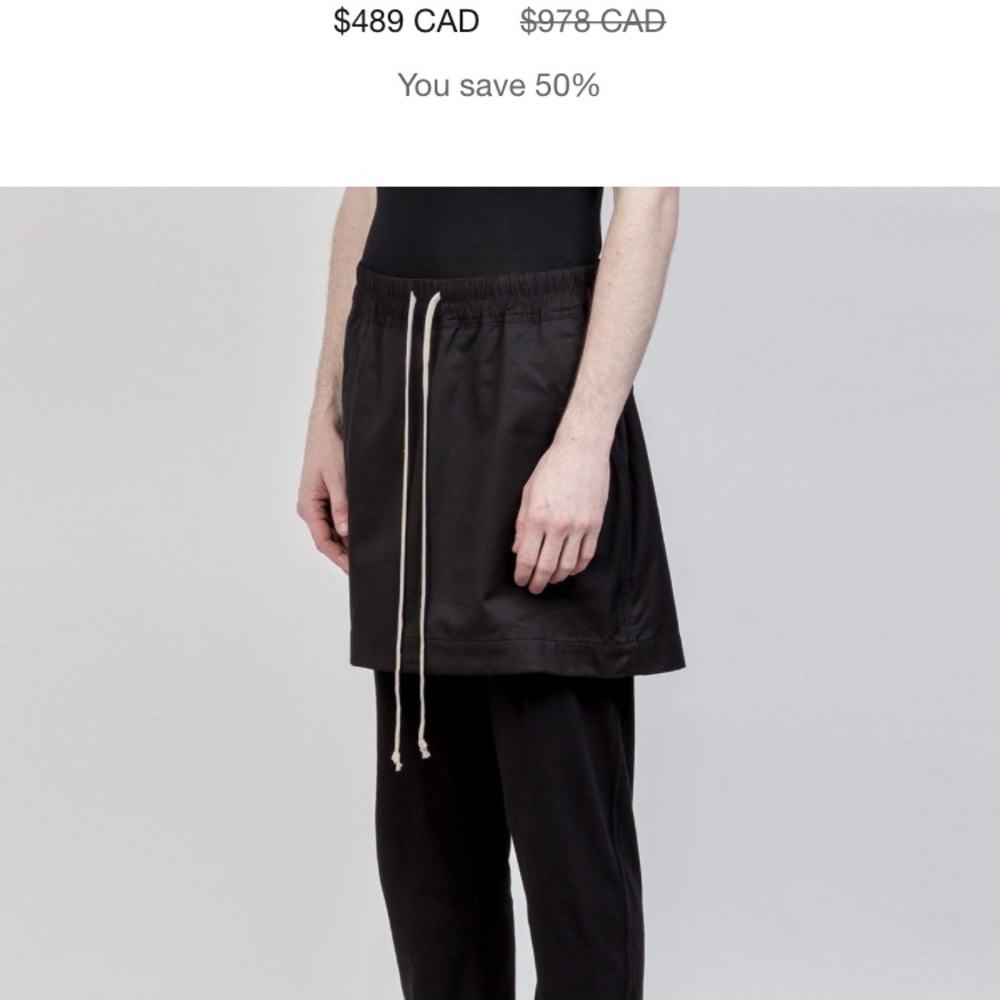 Rick Owen dark shadow kilt pants size medium