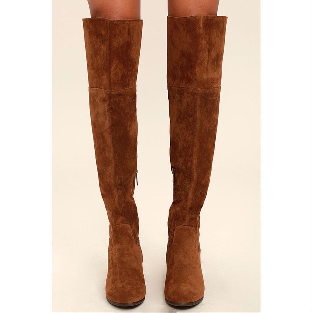 Tan Suede Over The Knee Boots - Picture 4 of 7