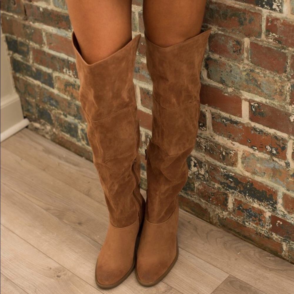 Tan Suede Over The Knee Boots - Picture 7 of 7