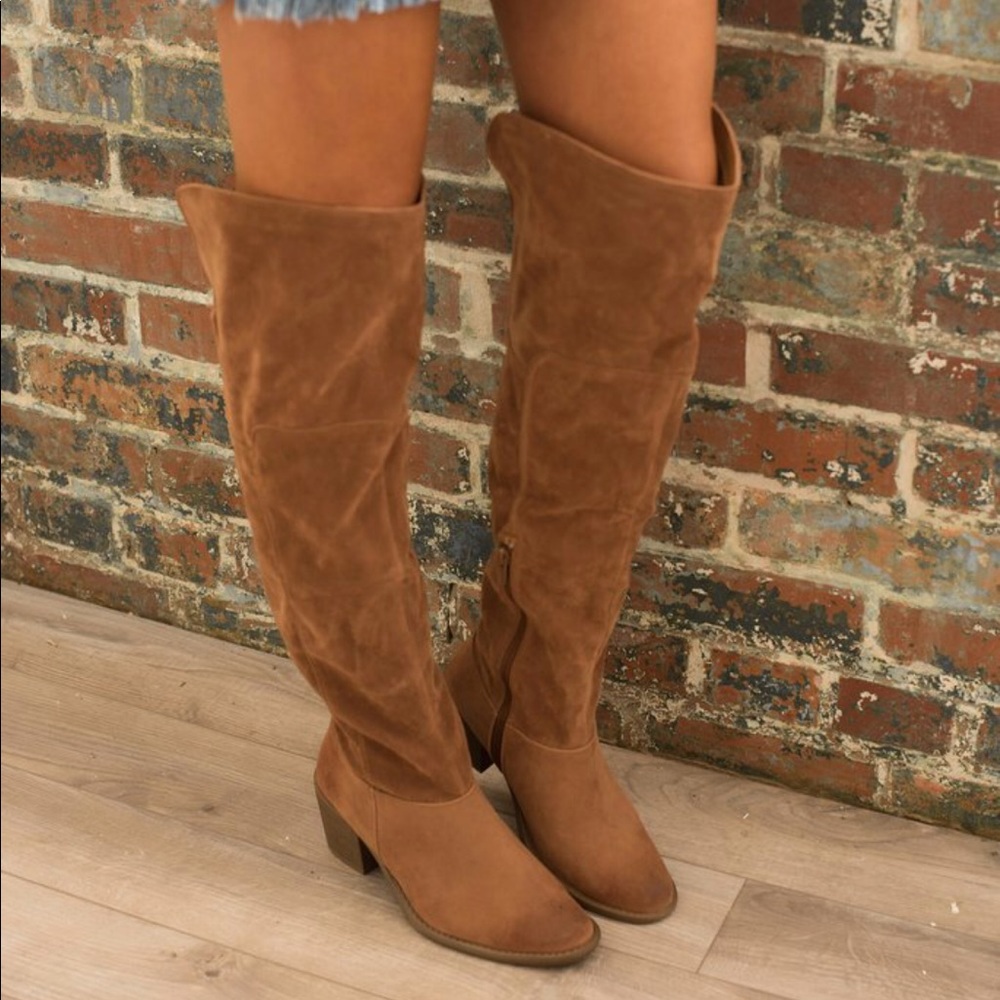 Tan Suede Over The Knee Boots - Picture 6 of 7