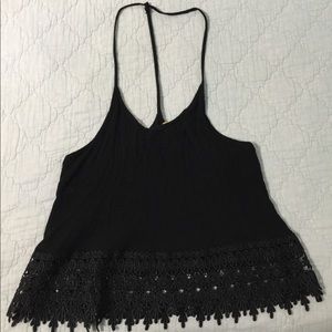 RACERBACK BLACK CROP TOP WITH LACE