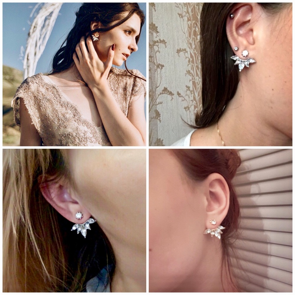 Leaf Crystals Double-Sided Holiday Dress Earrings - Picture 2 of 8