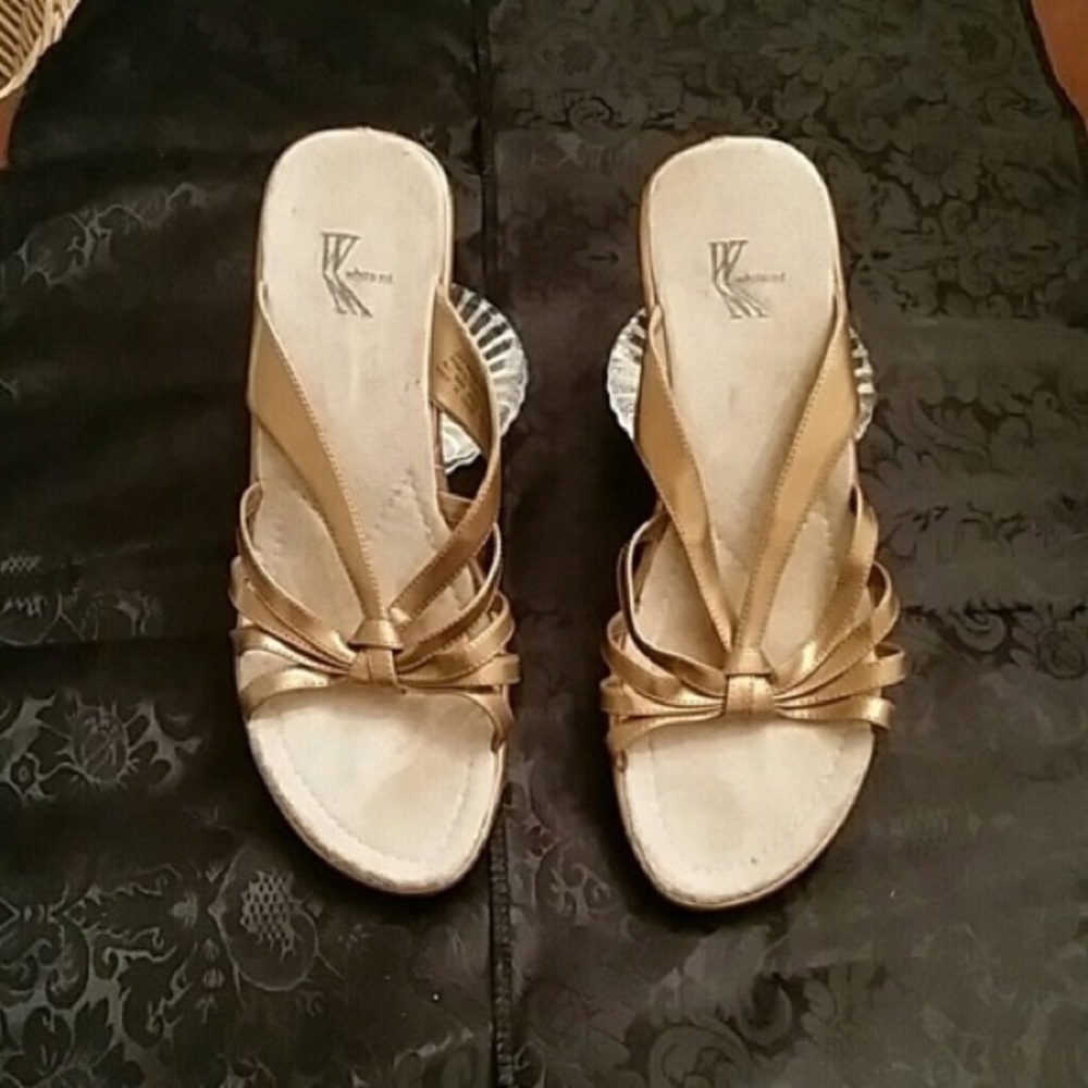 Gold wedge sandals slides