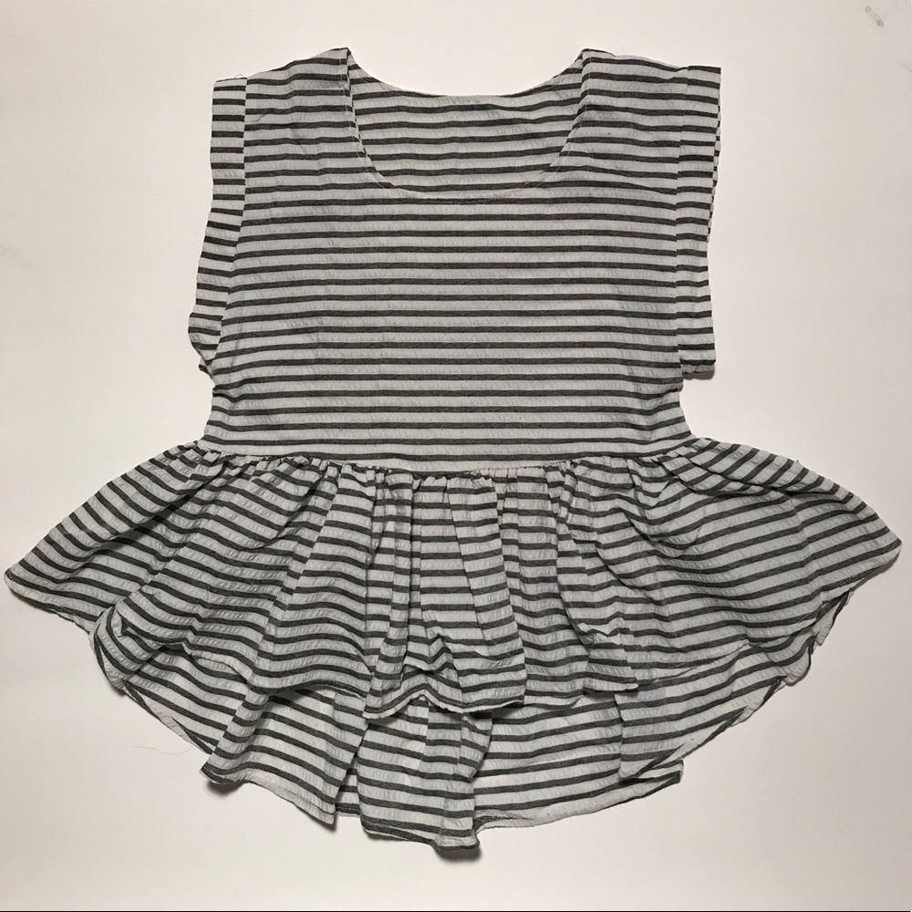 Dark Grey and White Sleeveless Stripes Dressy Top