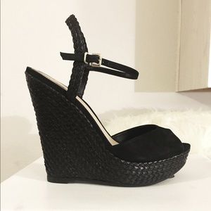 Black open toe wedge