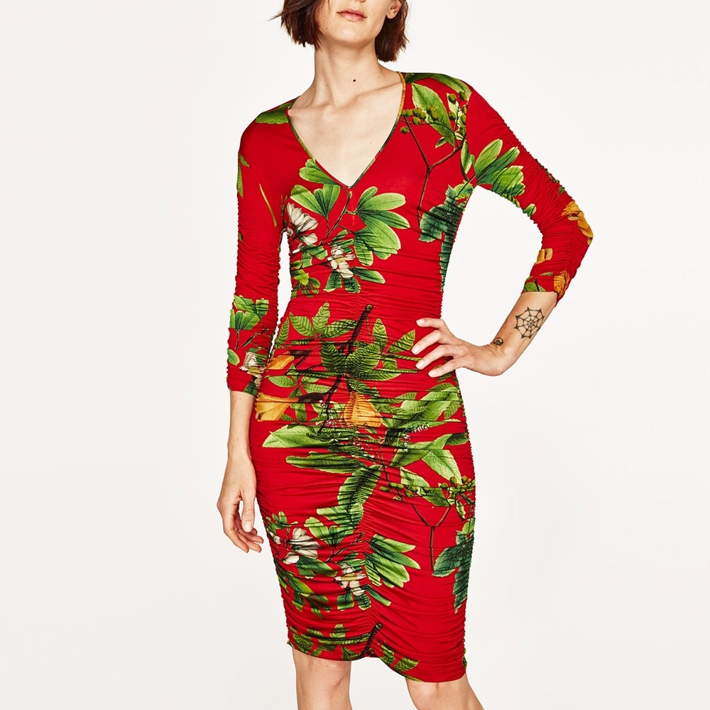 Zara draped tropical print dress