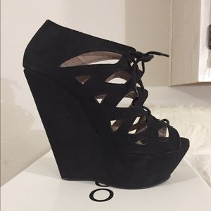 Criss cross lace up wedges
