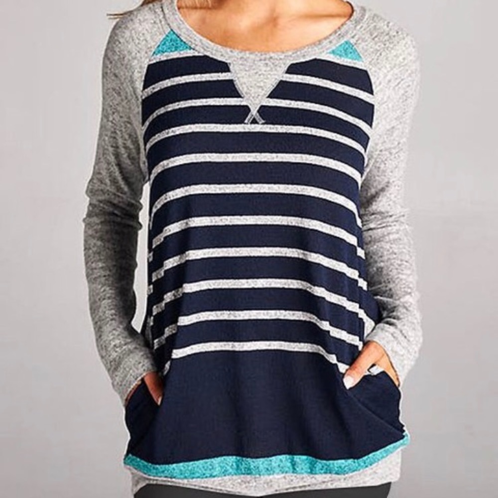 Navy & grey stripe pocket tunic