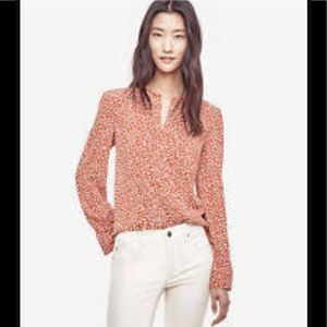 NEW Ann Taylor Split Neck Dot Blouse FlounceCuff M