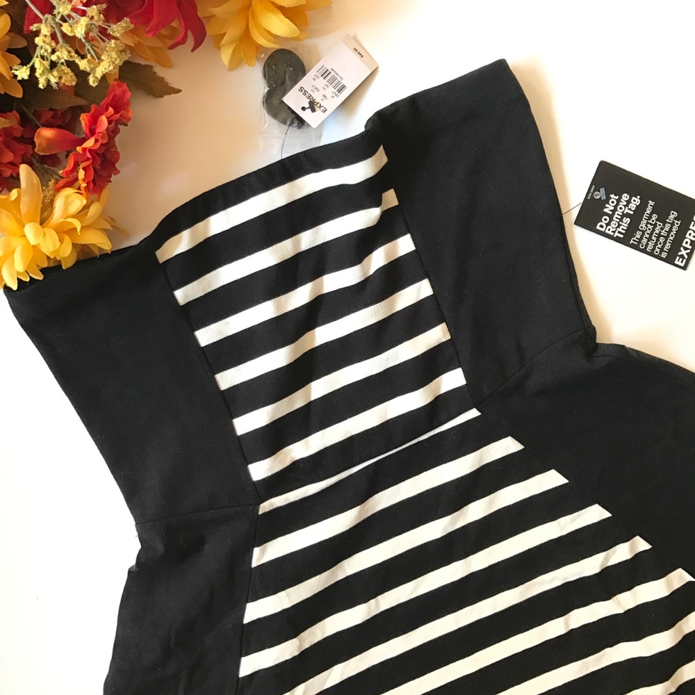 Express black & white strapped strapless dress