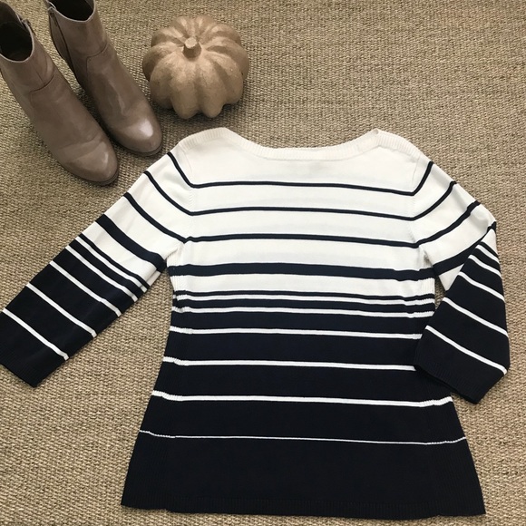 Coldwater Creek Sweaters - Coldwater Creek Navy and Cream Boatneck Sweater