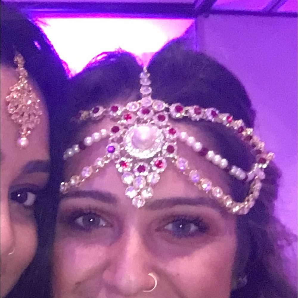 Indian HeadpieceRed crystal, pearl & gold bridal
