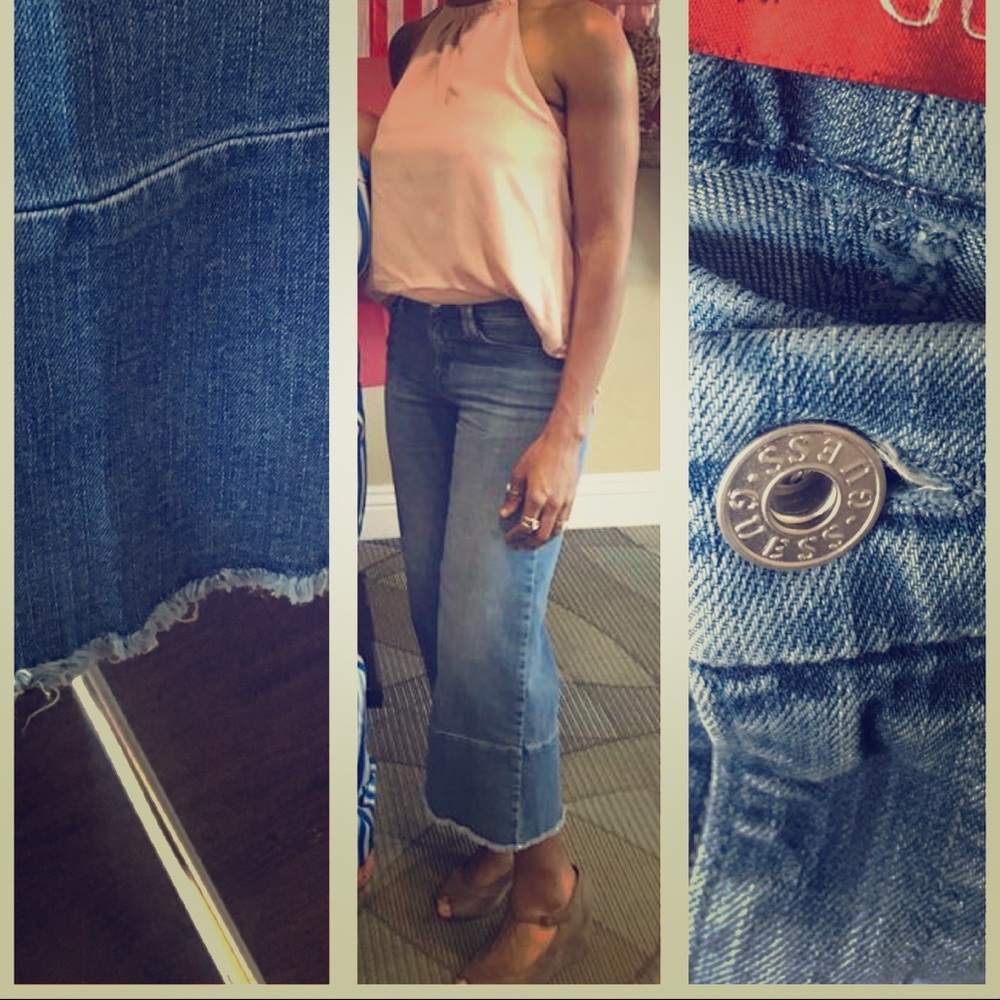 Guess Stretch Denim Capri with Fringe Hem