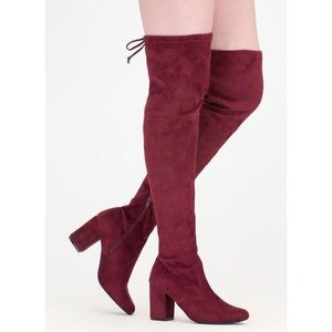 Burgundy Over The Knee Boots