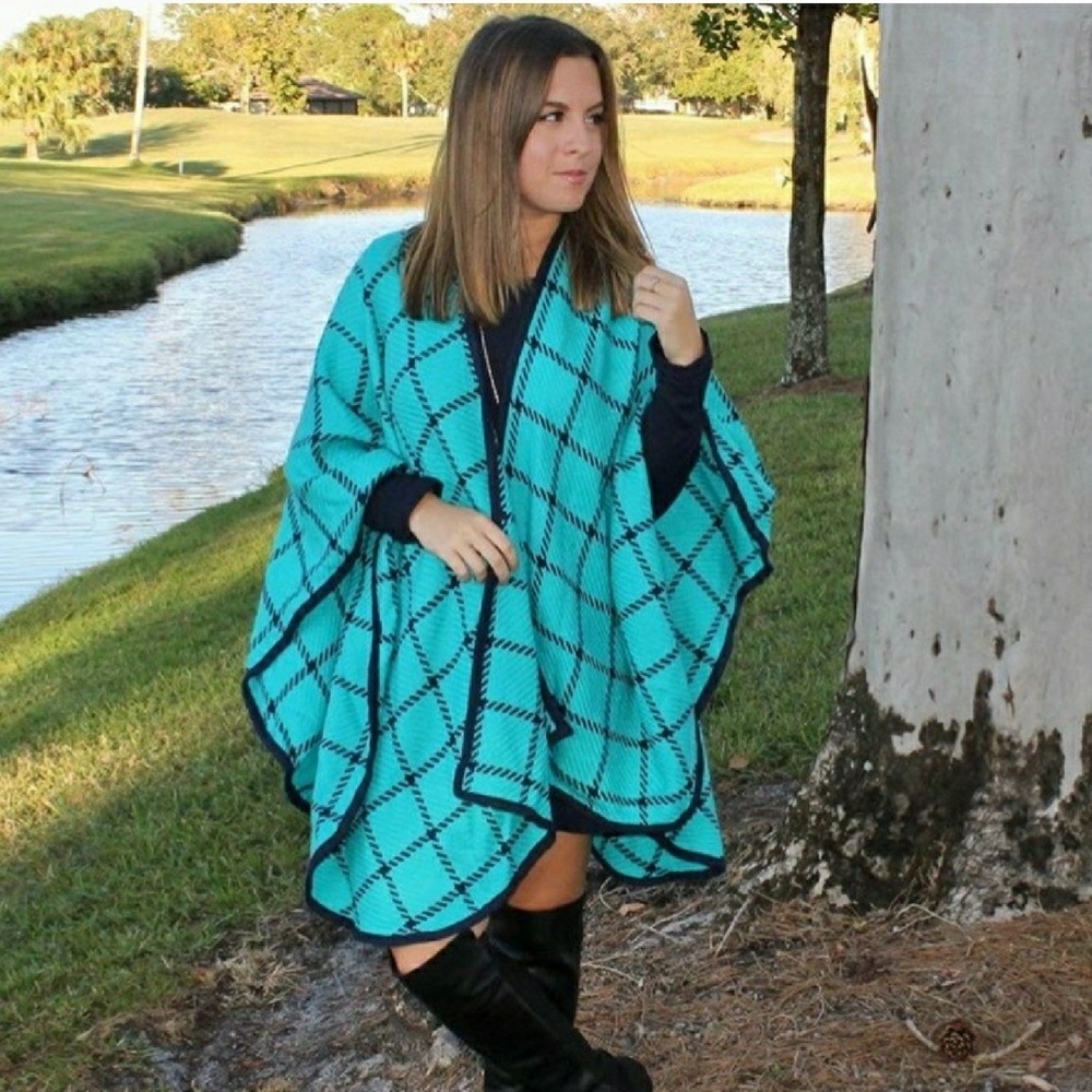 🎀 LAST ONE‼️🎀Turquoise & Navy Check Shawl - Picture 4 of 4