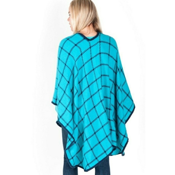 🎀 LAST ONE‼️🎀Turquoise & Navy Check Shawl - Picture 3 of 4