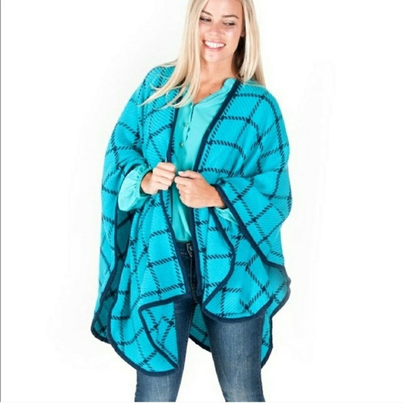 🎀 LAST ONE‼️🎀Turquoise & Navy Check Shawl - Picture 2 of 4