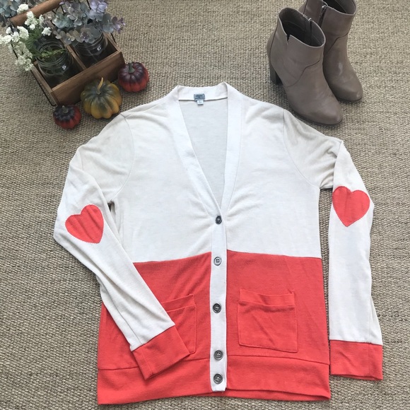 Poof! Sweaters - Poof! Orange and Cream Cardigan