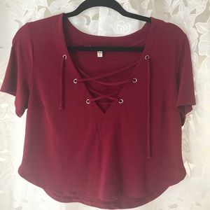 Express Cropped Lace up Boxy Tee
