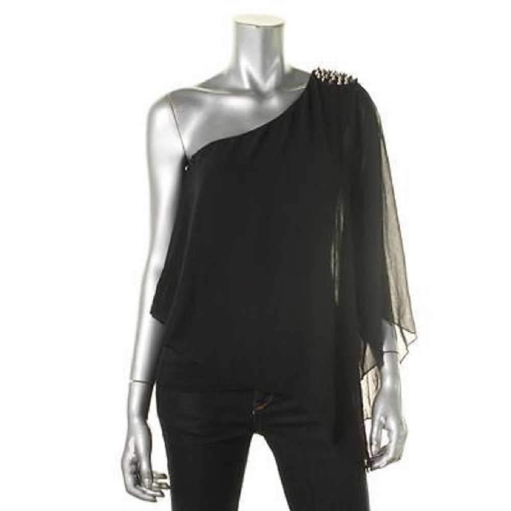 ZARA Black One Shoulder Studded Top MEDIUM