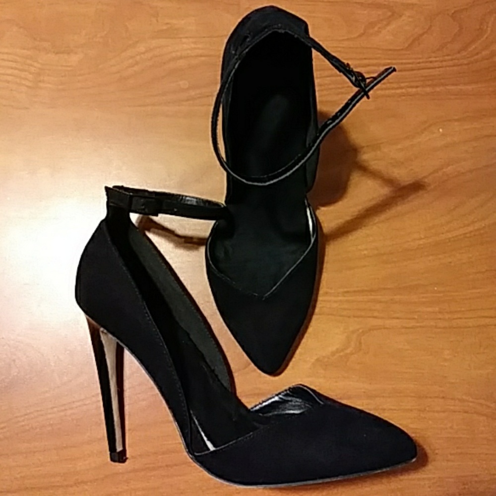 Faux suede black heels
