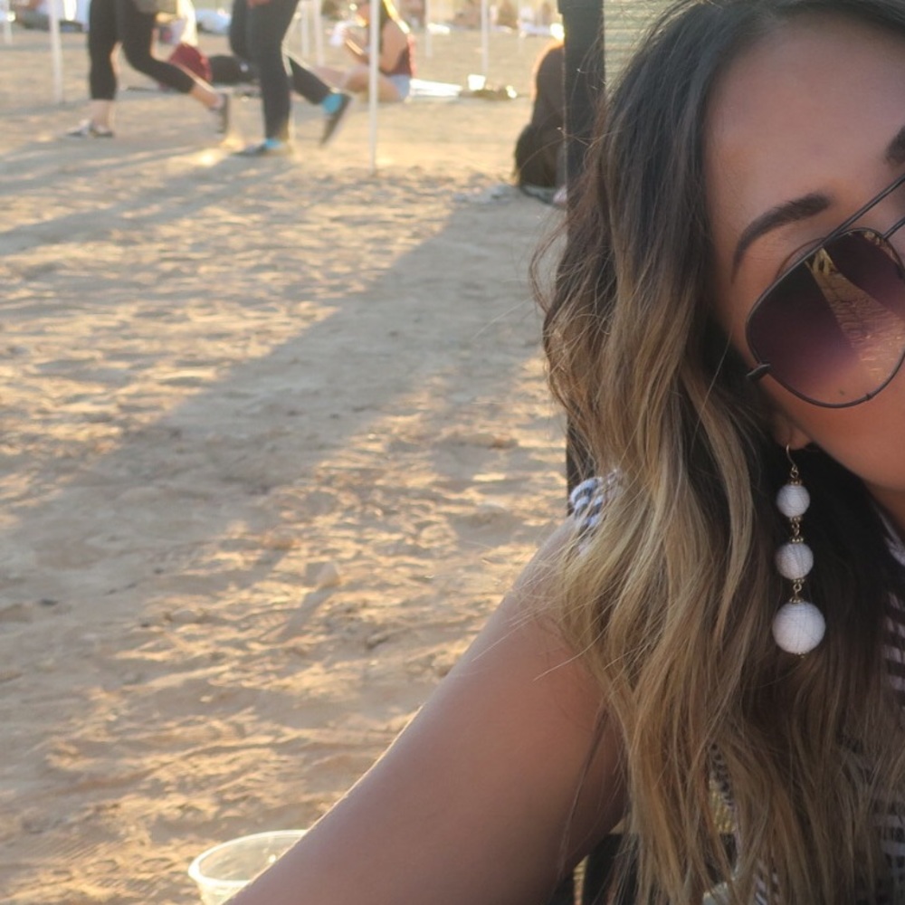 White & gold Pom Pom dangle earrings