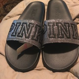 Pink silver glitter slides
