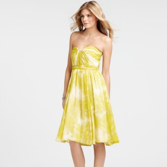 Rare! Ann Taylor Yellow "Butterfly Whispers" Silk Chiffon Pleated Dress 6 - Picture 2 of 4