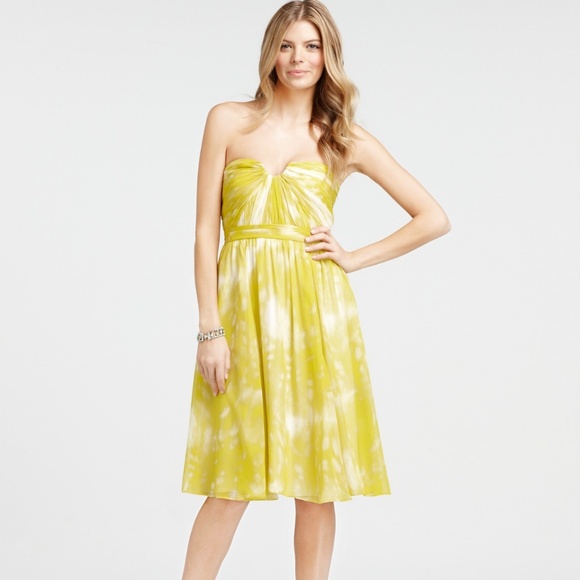 Rare! Ann Taylor Yellow "Butterfly Whispers" Silk Chiffon Pleated Dress 6 - Picture 1 of 4