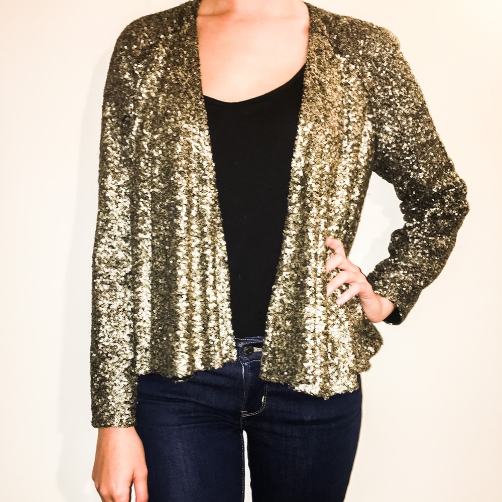 Functional brand gold sequined swing jacket