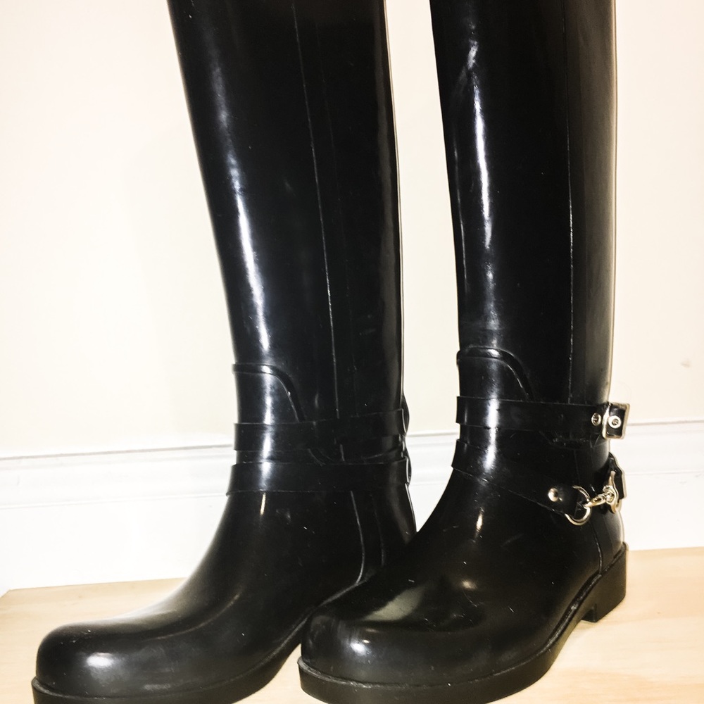 Coach black rain boots