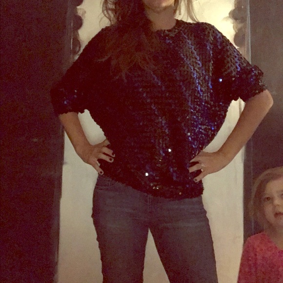 Vintage Sequined black and blue top - Picture 1 of 7