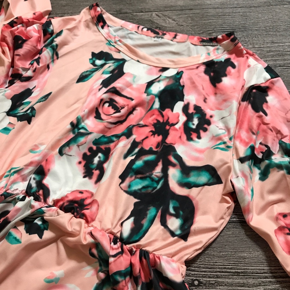 B2G1♦️Floral Long Sleeve Maxi Dress Coral Pink - Picture 3 of 5