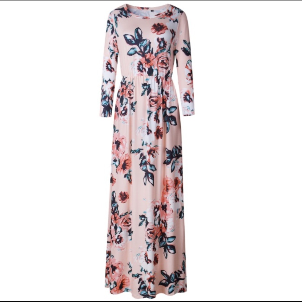 B2G1♦️Floral Long Sleeve Maxi Dress Coral Pink - Picture 4 of 5