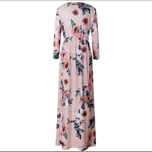 B2G1♦️Floral Long Sleeve Maxi Dress Coral Pink - Picture 5 of 5